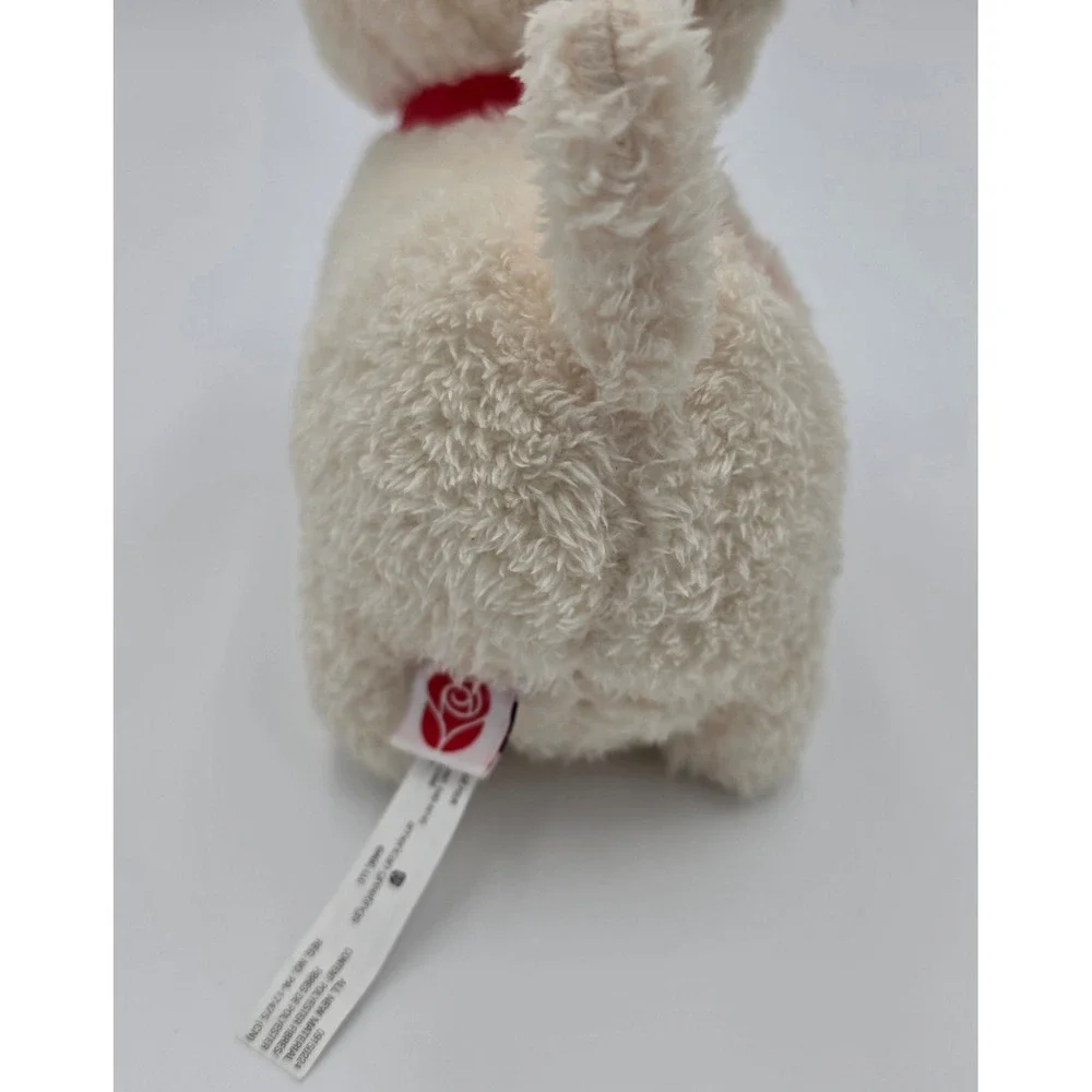 American Greetings Plush Puppy Dog Cream Black Ears Red Heart Valentine 7.5 in.
